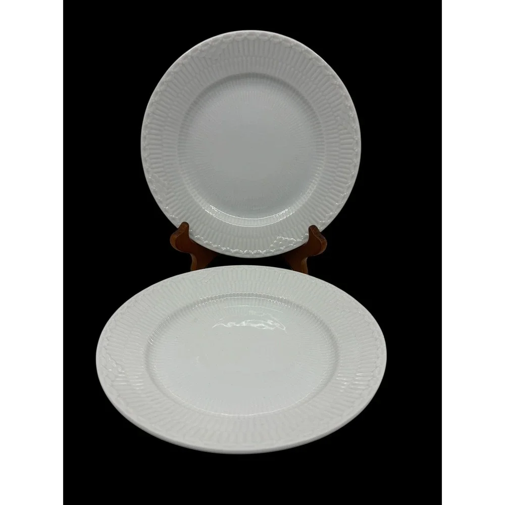 Royal Copenhagen White Half Lace Salad Plates Set of 2 Danish Fluted Porcelain